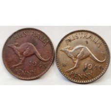 AUSTRALIA 1945 and 1946 . ONE 1 PENNY . COLLECTABLE COINS